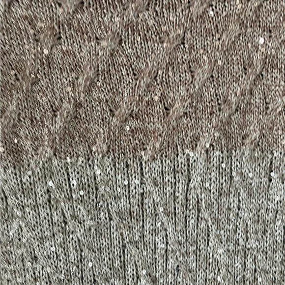 White House Black Market Sequin Knit Cowl Neck Sweater MP Taupe Fringe - Picture 4 of 7